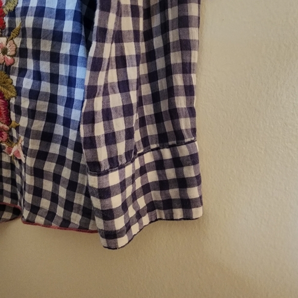 Johnny Was Workshop Gingham Plaid Embroidered Floral Button Down Top Rodeo Shirt - Picture 10 of 15